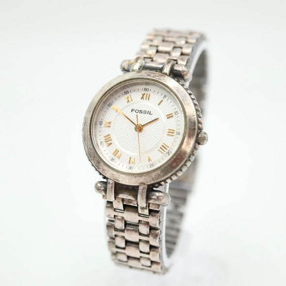 Vintage Fossil Womens Two Tone Watch 27mm Round Dial Steel Bracelet ES3589 Works - Picture 1 of 14